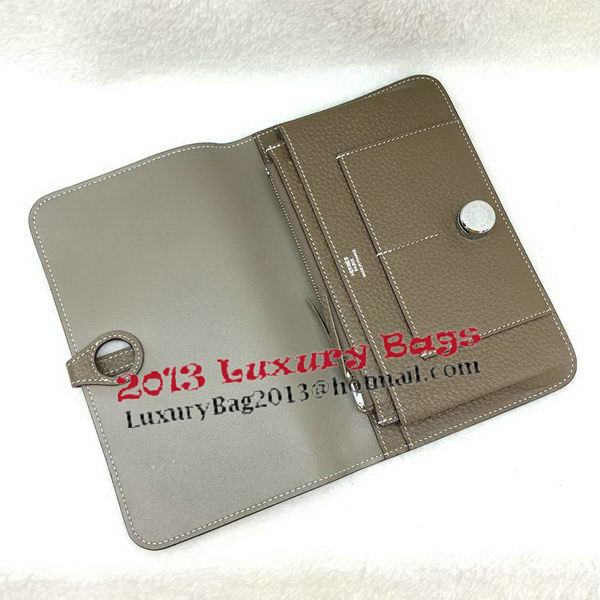 Hermes Dogon Combined Wallet Litchi Leather A508 Khaki