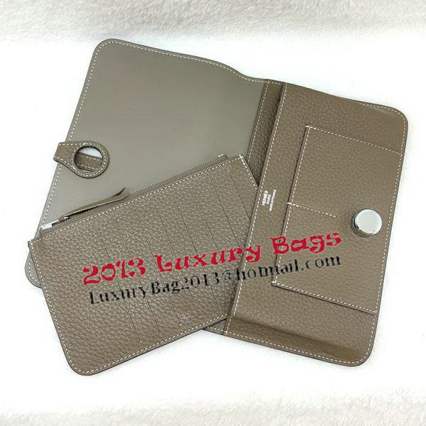 Hermes Dogon Combined Wallet Litchi Leather A508 Khaki