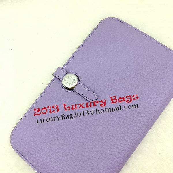 Hermes Dogon Combined Wallet Litchi Leather A508 Lavender