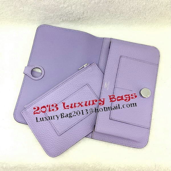 Hermes Dogon Combined Wallet Litchi Leather A508 Lavender