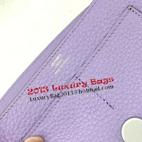 Hermes Dogon Combined Wallet Litchi Leather A508 Lavender