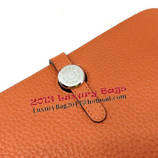 Hermes Dogon Combined Wallet Litchi Leather A508 Orange