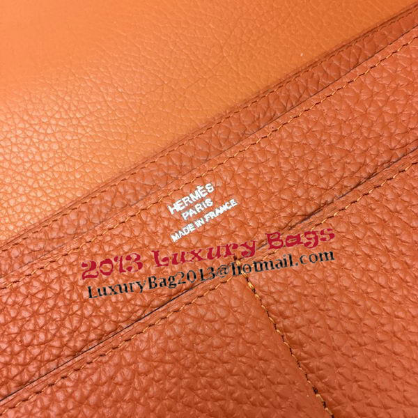 Hermes Dogon Combined Wallet Litchi Leather A508 Orange