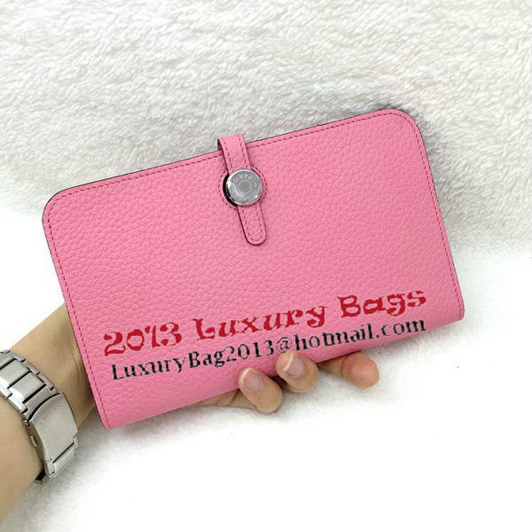 Hermes Dogon Combined Wallet Litchi Leather A508 Pink