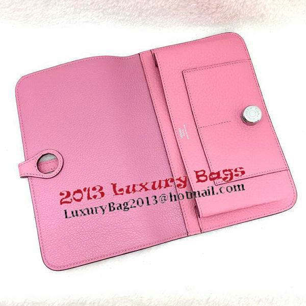 Hermes Dogon Combined Wallet Litchi Leather A508 Pink