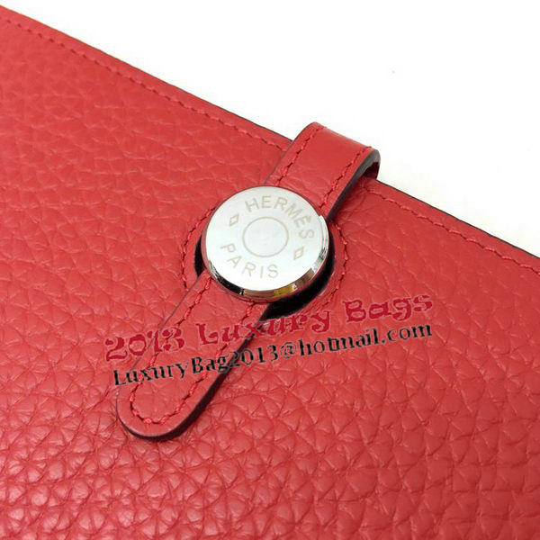 Hermes Dogon Combined Wallet Litchi Leather A508 Red