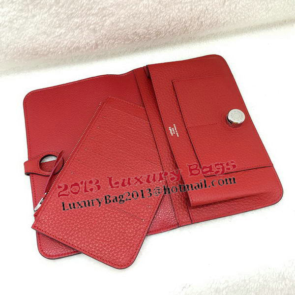 Hermes Dogon Combined Wallet Litchi Leather A508 Red