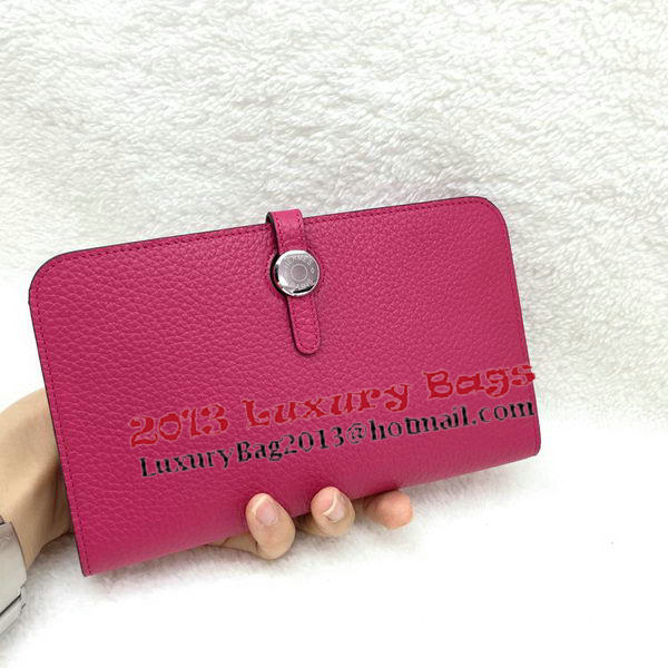 Hermes Dogon Combined Wallet Litchi Leather A508 Rose