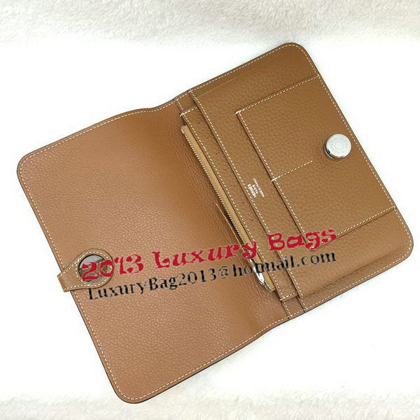 Hermes Dogon Combined Wallet Litchi Leather A508 Wheat