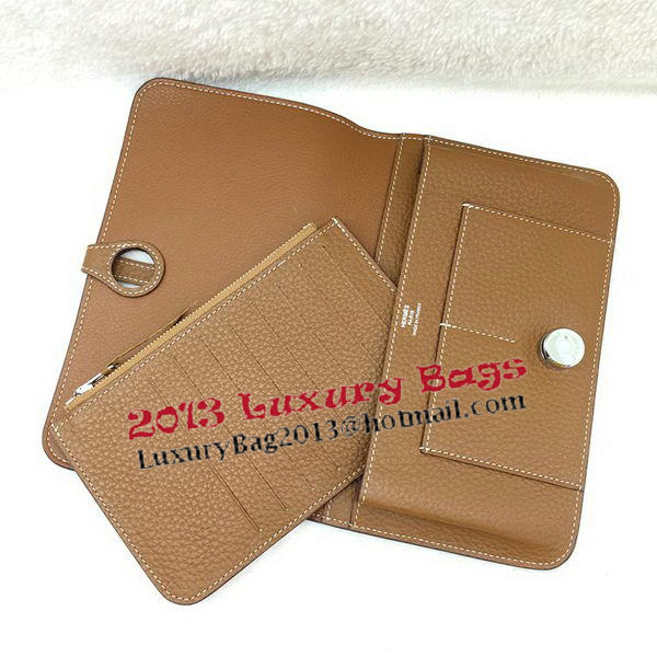 Hermes Dogon Combined Wallet Litchi Leather A508 Wheat