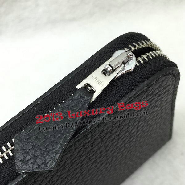 Hermes Evelyn Long Zip Wallet Litchi A808 Black