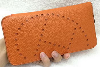 Hermes Evelyn Long Zip Wallet Litchi A808 Orange