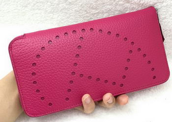 Hermes Evelyn Long Zip Wallet Litchi A808 Rose