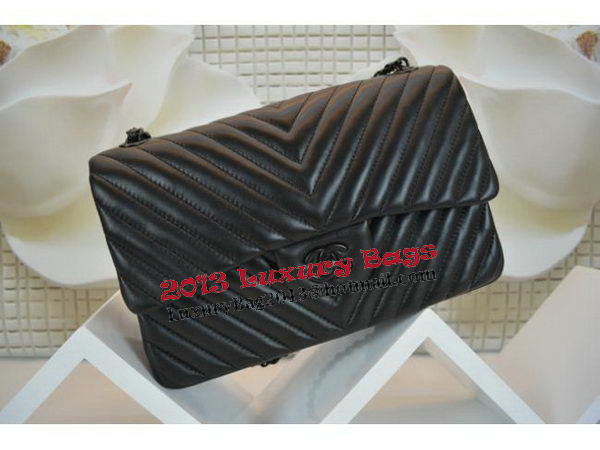 Boy Chanel Flap Bag Sheepskin Chevron Quilting A64306 Black