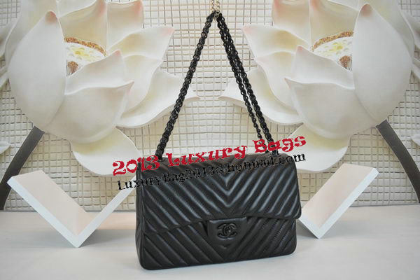 Boy Chanel Flap Bag Sheepskin Chevron Quilting A64306 Black