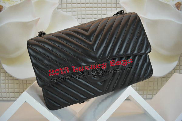 Boy Chanel Flap Bag Sheepskin Chevron Quilting A64306 Black