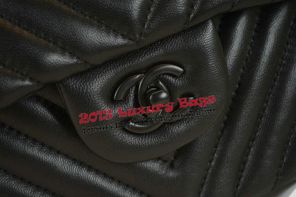 Boy Chanel Flap Bag Sheepskin Chevron Quilting A64306 Black