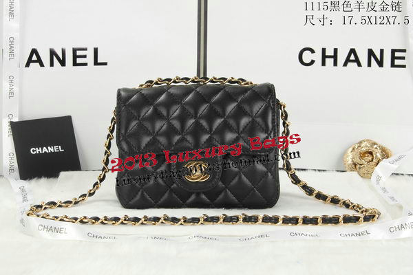 Chanel Classic MINI Flap Bag Black Sheepskin Leather A1115 Gold