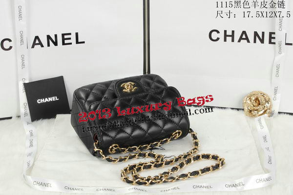 Chanel Classic MINI Flap Bag Black Sheepskin Leather A1115 Gold