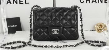 Chanel Classic MINI Flap Bag Black Sheepskin Leather A1115 Silver