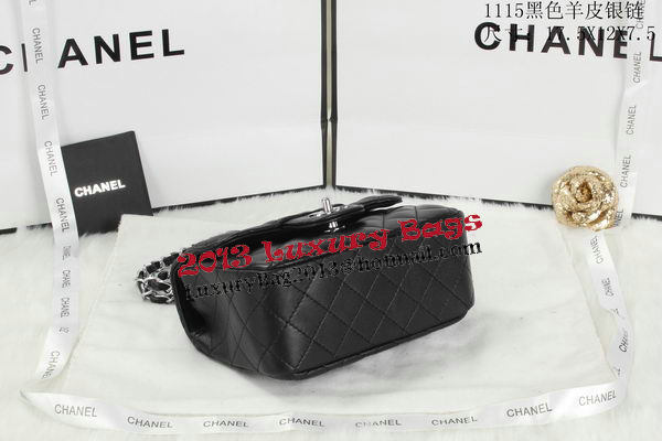 Chanel Classic MINI Flap Bag Black Sheepskin Leather A1115 Silver