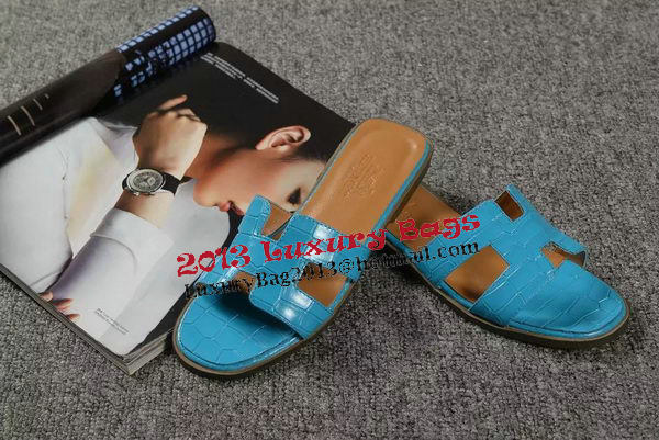 Hermes Slipper Croco Leather HO0451 Blue