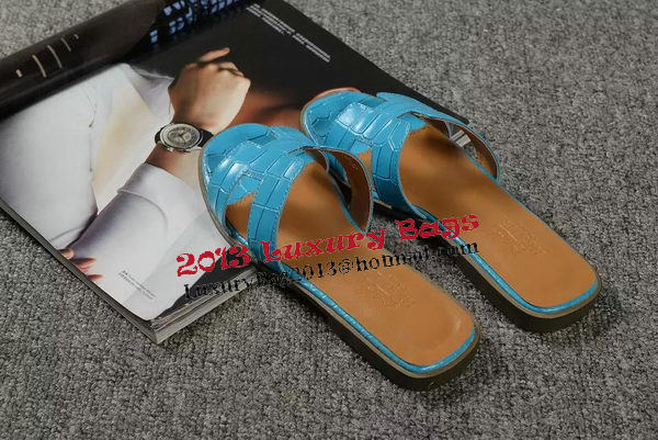 Hermes Slipper Croco Leather HO0451 Blue