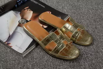 Hermes Slipper Croco Leather HO0451 Gold