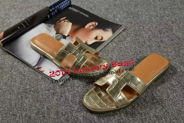 Hermes Slipper Croco Leather HO0451 Gold