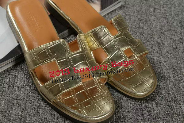 Hermes Slipper Croco Leather HO0451 Gold