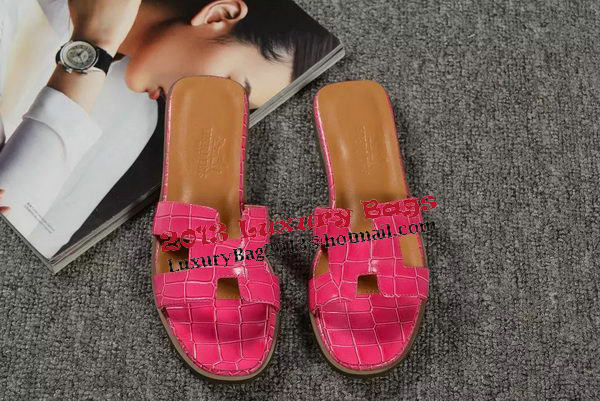 Hermes Slipper Croco Leather HO0451 Rose