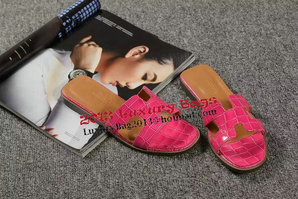 Hermes Slipper Croco Leather HO0451 Rose