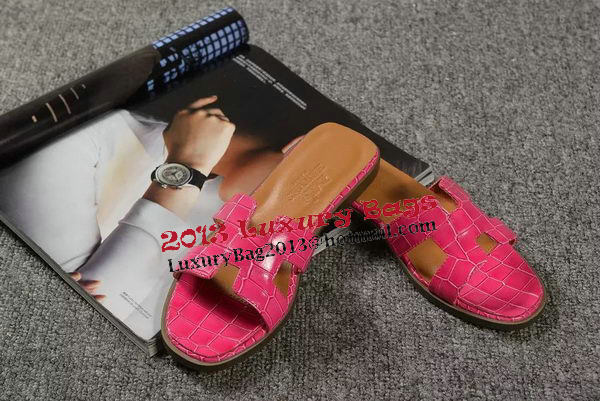 Hermes Slipper Croco Leather HO0451 Rose