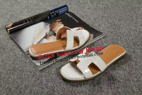 Hermes Slipper Croco Leather HO0451 White