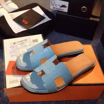 Hermes Slipper Croco Leather HO0483 Light Blue