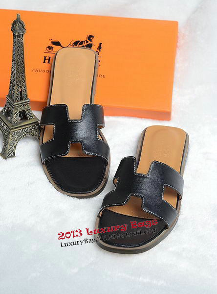 Hermes Slipper Leather HO0418 Black