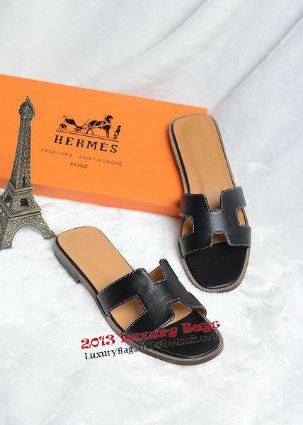 Hermes Slipper Leather HO0418 Black