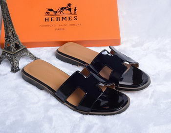 Hermes Slipper Patent Leather HO0430 Black