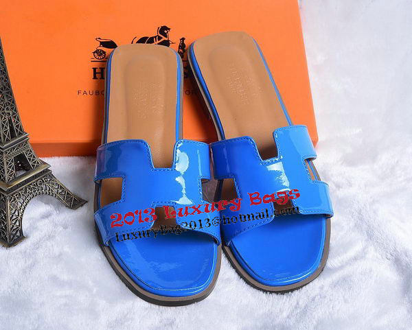 Hermes Slipper Patent Leather HO0430 Blue