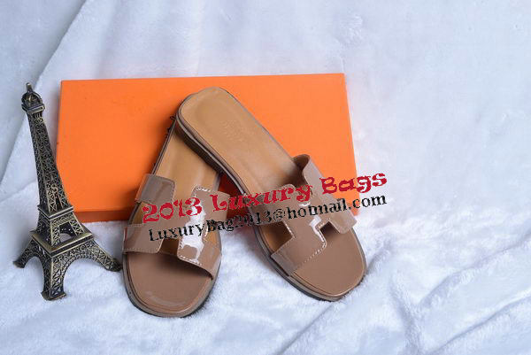 Hermes Slipper Patent Leather HO0430 Brown