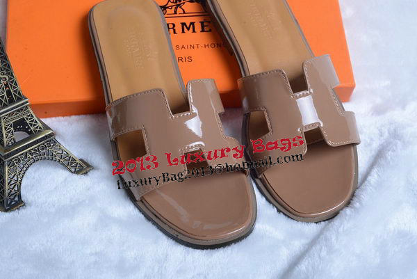 Hermes Slipper Patent Leather HO0430 Brown