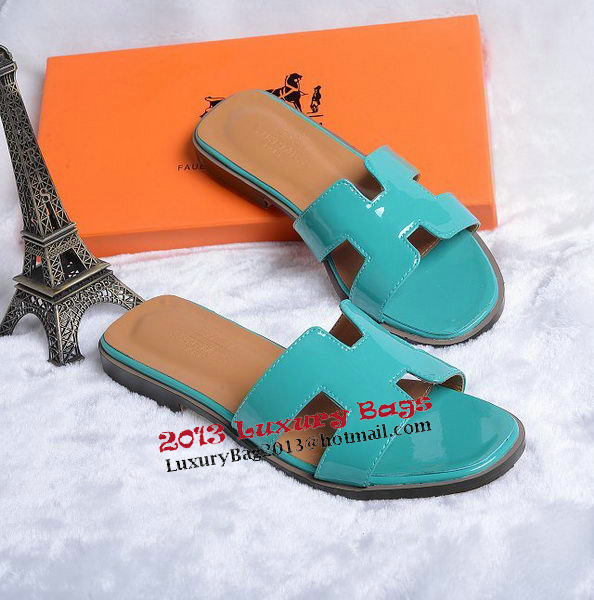 Hermes Slipper Patent Leather HO0430 Green