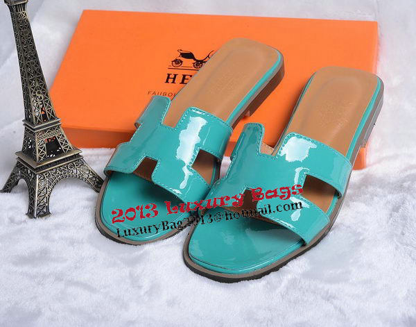 Hermes Slipper Patent Leather HO0430 Green