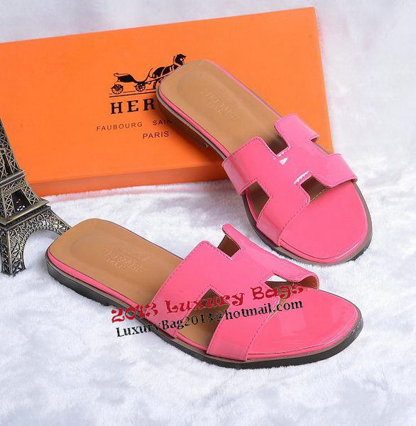 Hermes Slipper Patent Leather HO0430 Rose