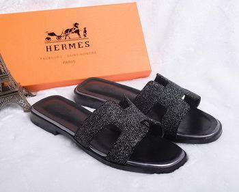 Hermes Slipper Suede Leather HO0446 Black