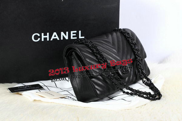 Chanel 2.55 Series Flap Bag Sheepskin Chevron Quilting A1112 Black