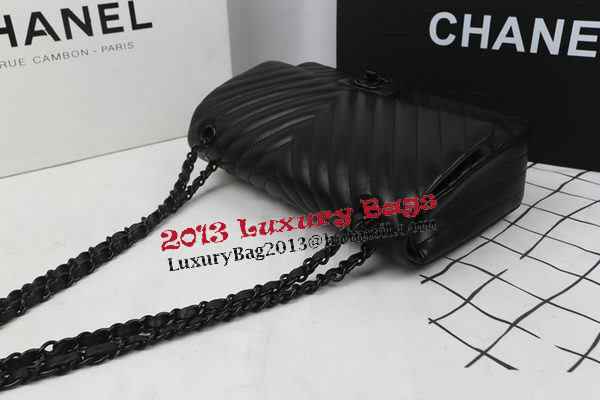 Chanel 2.55 Series Flap Bag Sheepskin Leather Chevron Quilting A1112 Black