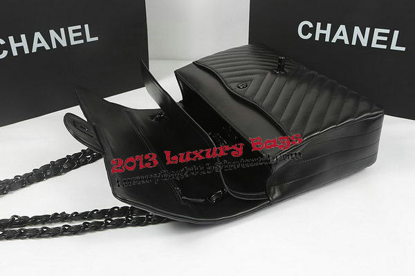 Chanel Classic Flap Bag Sheepskin Chevron Quilting A1113 Black