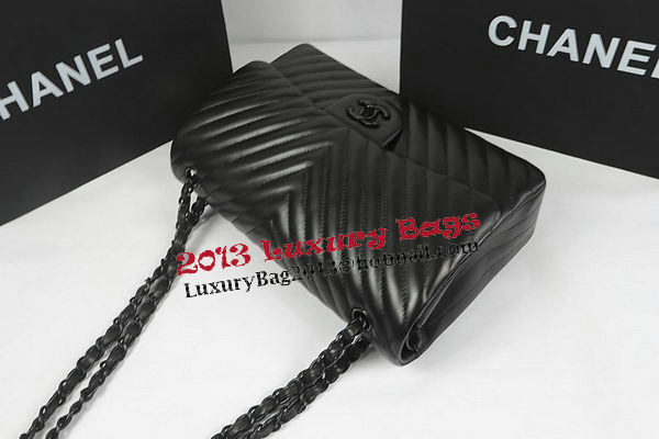 Chanel Classic Flap Bag Sheepskin Chevron Quilting A1113 Black