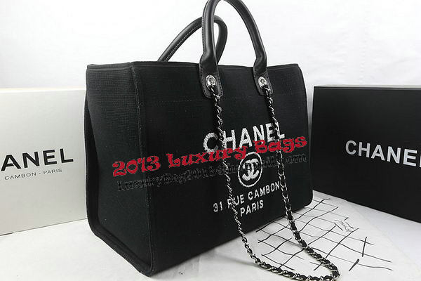 Chanel Large Canvas Tote Shopping Bag A67002 Black